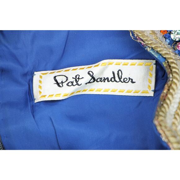 60s Vintage Pat Sandler Gold Metallic Beaded Dress M - Picture 8 of 16